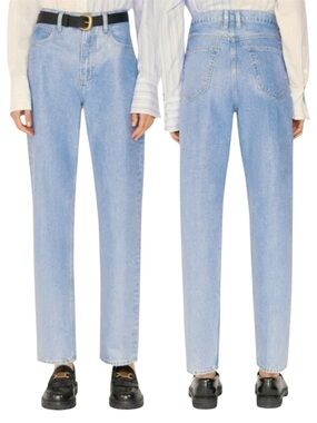FRAME Le High N Tight Straight Jeans 26 Poolside Shiny Blue Rigid Denim NWT
